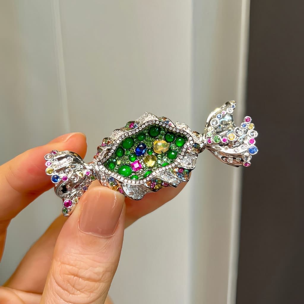 Broche de Strass Verde em Forma de Doce Fofo 1RBP