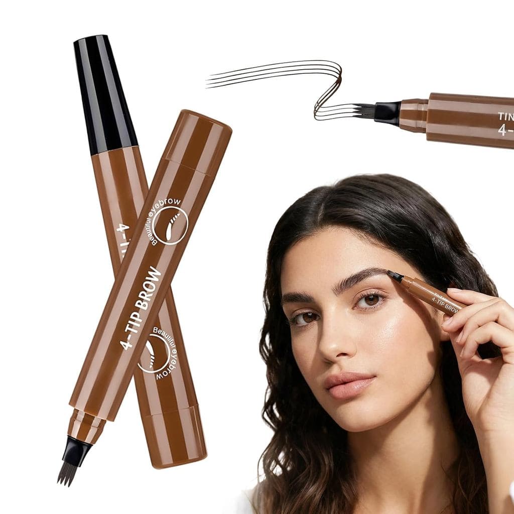 2 Lápis de Sobrancelha para Microblading para Mulheres, Caneta de Sobrancelha à Prova d'Água com 4 Pontas (Marrom Escuro