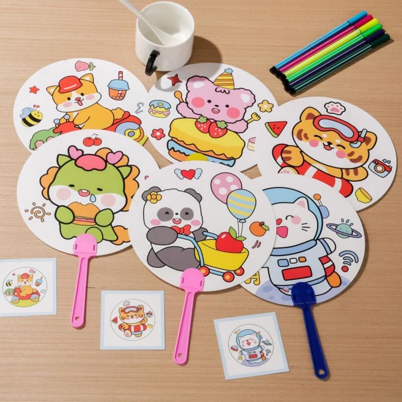 Crianças DIY Ventilador De Papel Para Colorir Desenho Em Branco Mão Dos Desenhos Animados Graffiti Pintura Artesanato Br