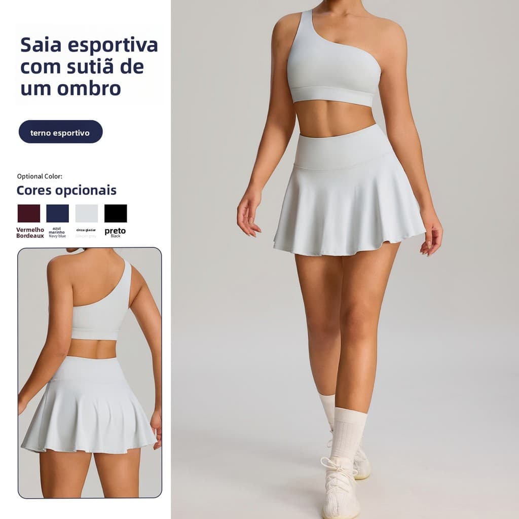 Europeu americano novo estilo saia de tênis terno feminino Badminton correndo Yoga saia curta terno Anti-reflexo Fitness