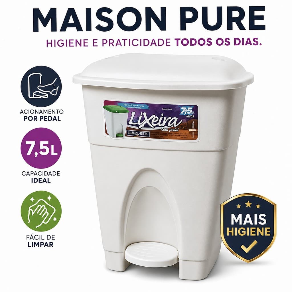 Lixeira com Pedal 7,5 Litros Injeplastec Plástica Resistente