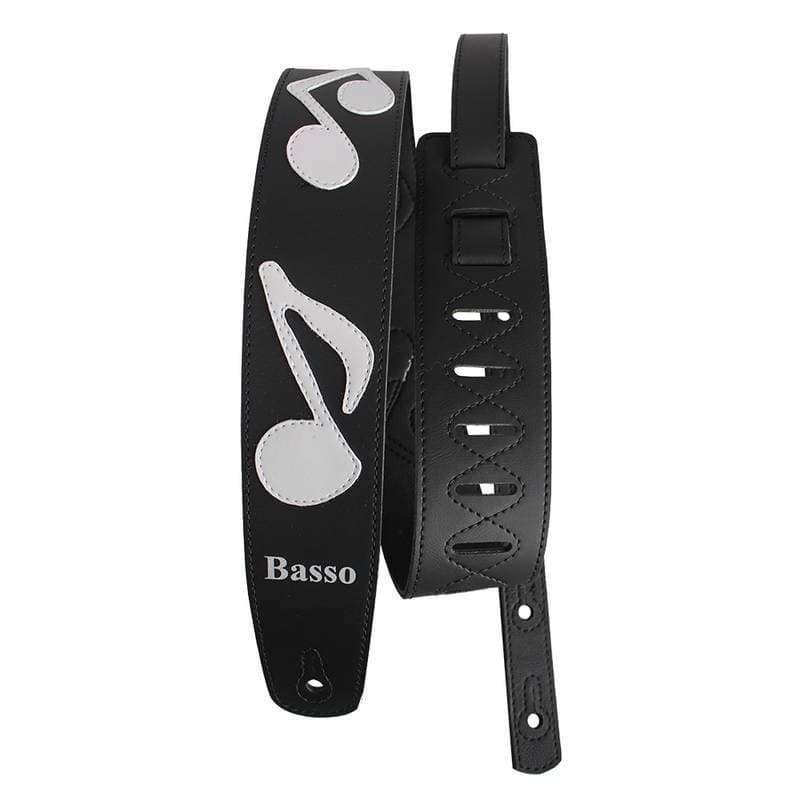 Correia Alça Guitarra Violão Baixo Basso Sintético Preto Nota Musical Branca Ajustável 92 a 145cm