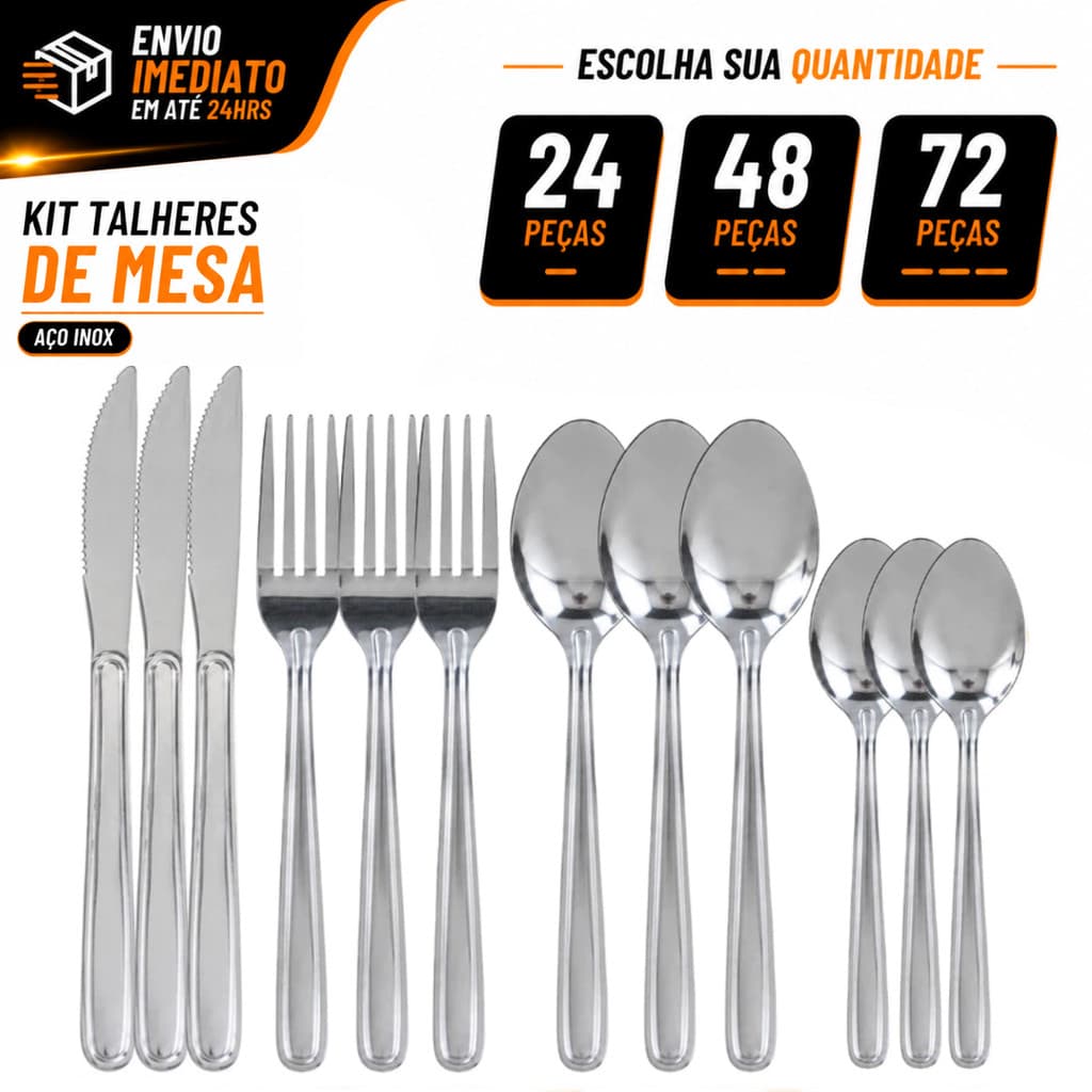 Kit Faqueiro Talheres Em Inox 24/48/72 Garfo Faca Colher Colher Sobremesa Talher Buffet Cozinha Restaurante Lanchonete