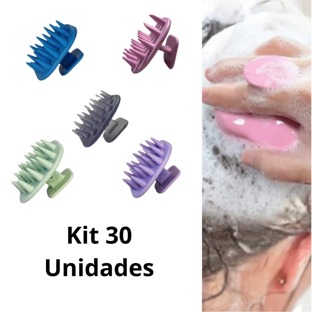 Kit 30 Escovas Massageadora de Silicone para Cabelos Previne Quedas