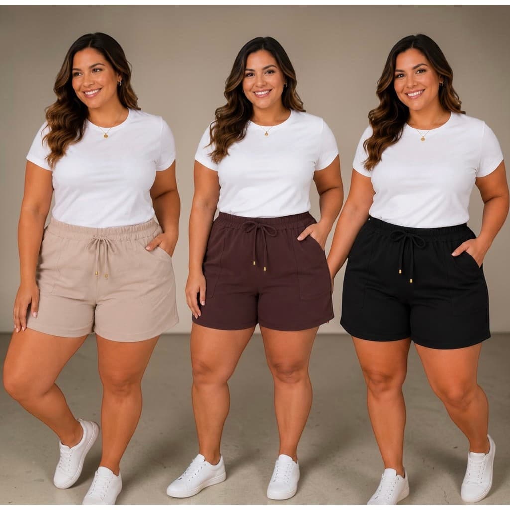 Short Feminino Tamanho Grande Plus Size Moletinho com Bolso Moda Confortável