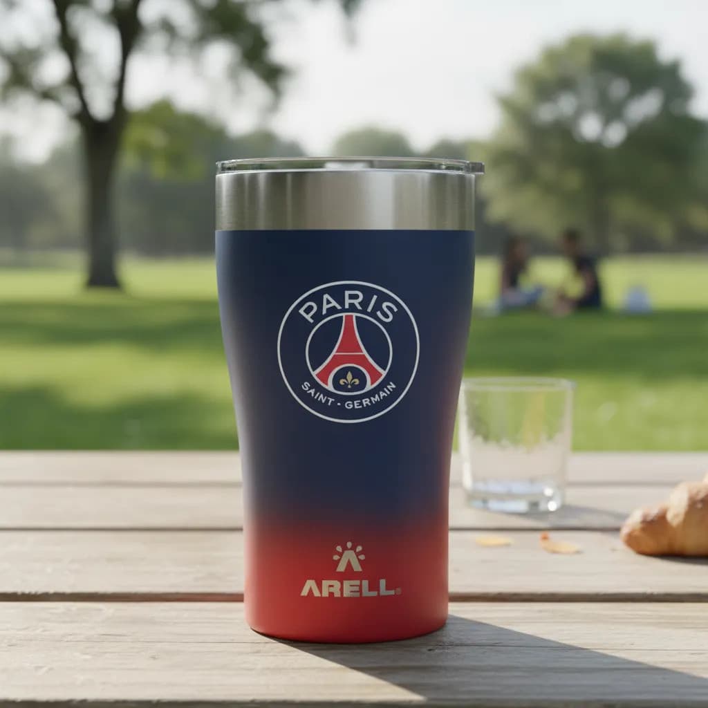 Copo Térmico PSG Paris Saint Germain Licenciado Oficial Inox Azul Degradê Para Cerveja Bebidas Arell