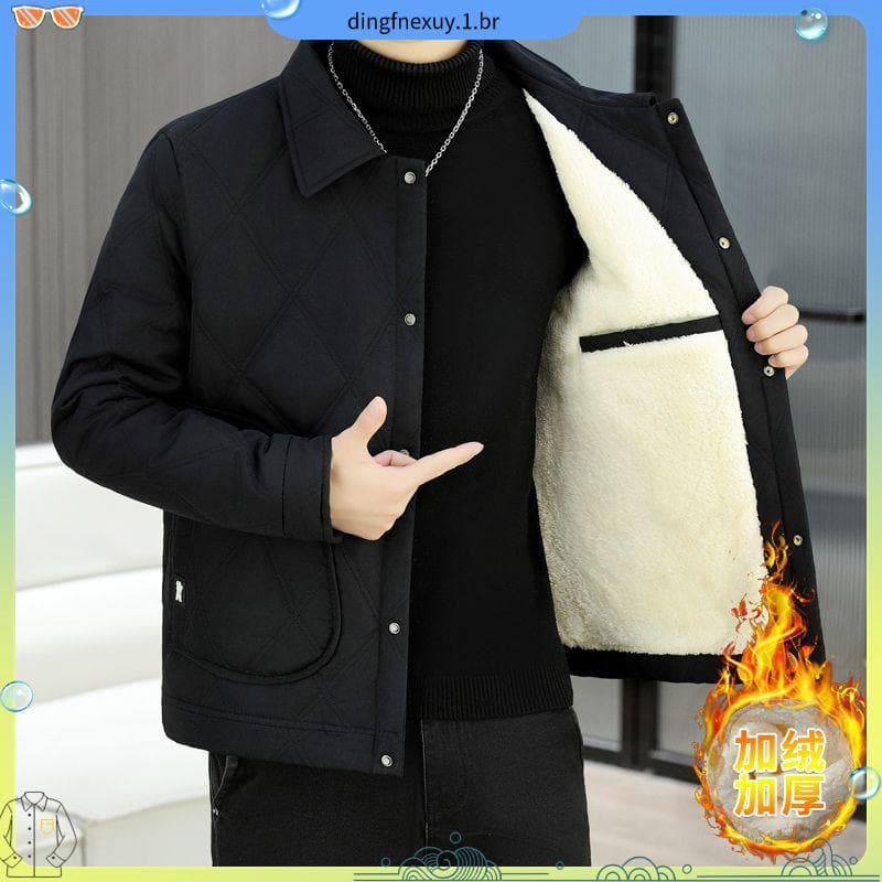 Lapela inverno acolchoado jaqueta acolchoada jaqueta quente losango jaqueta masculina acolchoada forro de lã engrossado