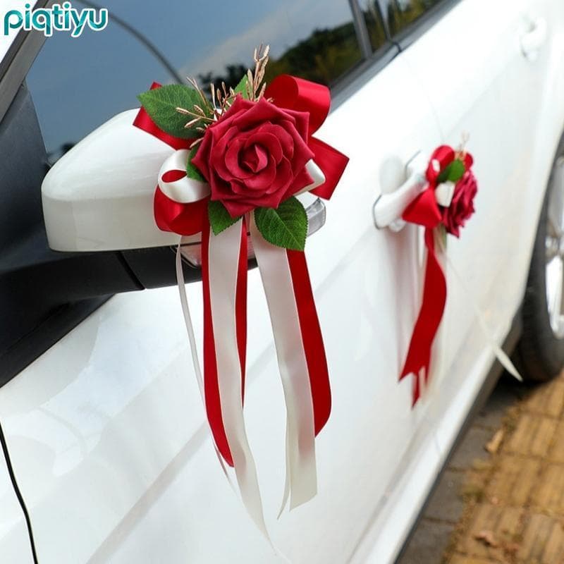 PIQTI Espelho De Carro De Casamento , Decoração De Flores , 1 Peça , Retrô , Alça De Arco Para Veículo De Noiva , Maçane