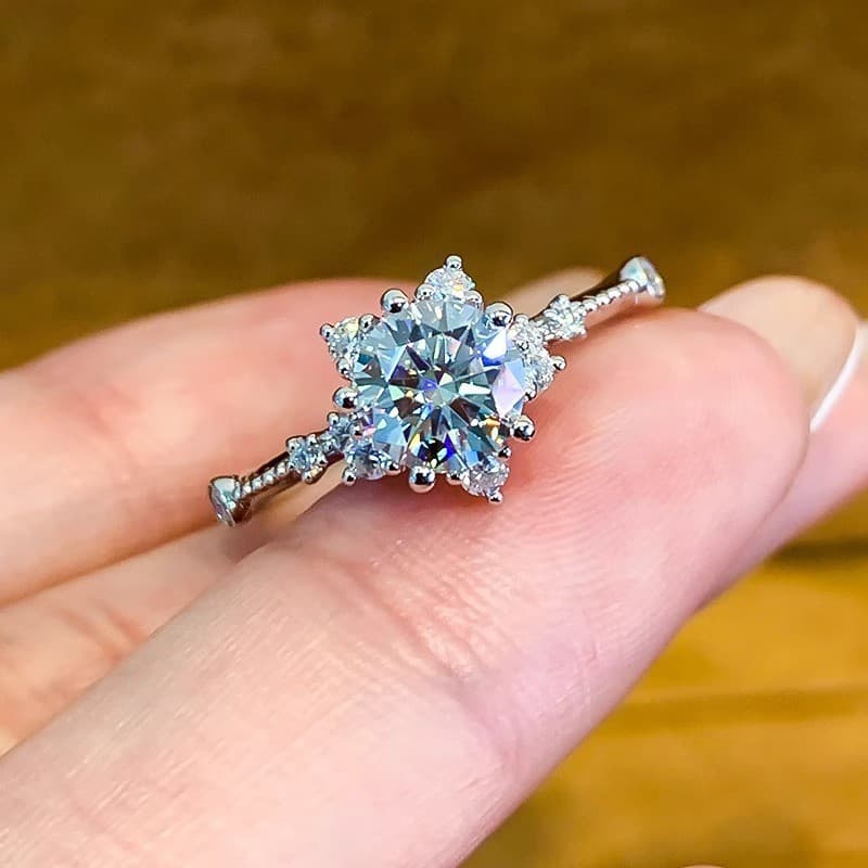 Luz de luxo rosa ouro estrelado seis-garra simulação Moissanite 1 quilate floco de neve High-End proposta noivado anel d