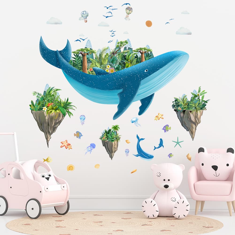 Adesivos de parede criativo baleia dos desenhos animados adesivos de parede sala estar sofá decoração da parede adesivos