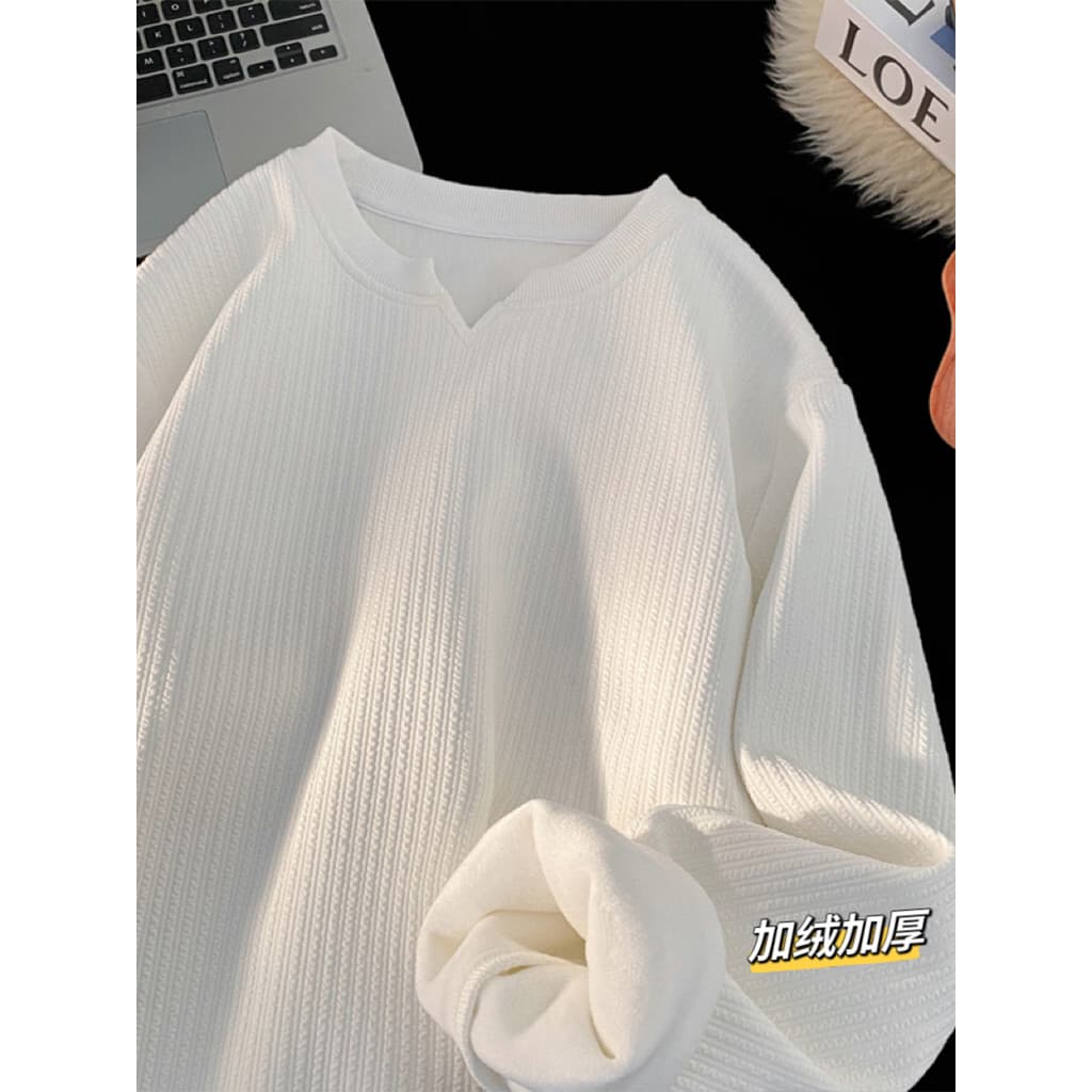 Cleanfit forro de lã camisa de fundo masculina outono inverno engrossado térmico topo interno com decote em V camiseta d