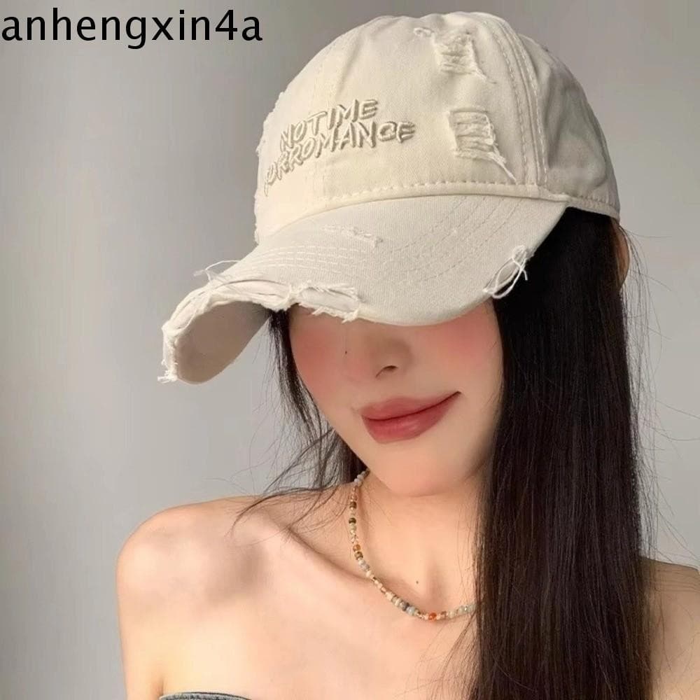 Chapéu De Beisebol Com Letras ANHENGXIN , Boné Rasgado Bordado Alfabeto Ajustável Snapback De Algodão Lavado