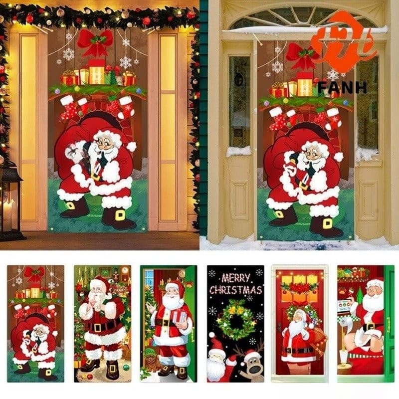 FANHUI decoração de porta de natal, Banner de fundo pendurado, adereços de decoração de atmosfera de boneco de neve velh