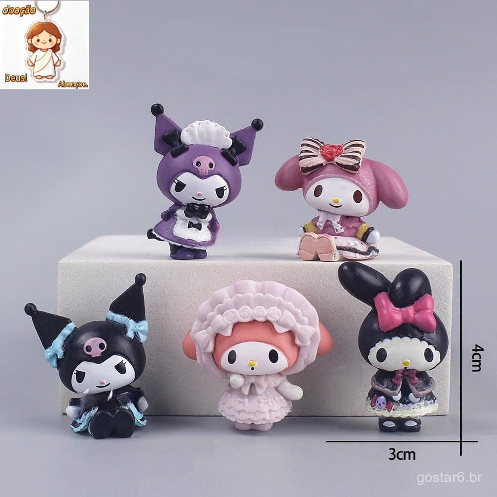 Conjunto de 5 Peças de Figuras de Ação Kuromi Melody, Ornamento Decorativo para Mesa e Brinquedos para Carro