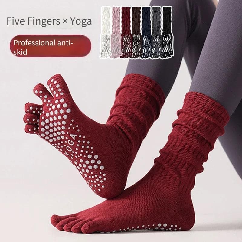 Meias de Yoga de cinco dedos feminino profissional antiderrapante tubo longo interior Fitness piso meias adulto D