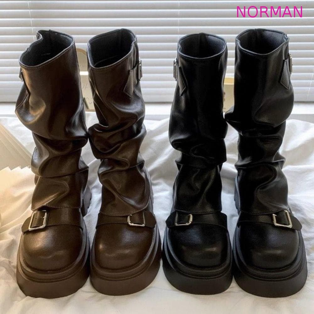 Botas Femininas NORMAN Até O Joelho , Fivela De Cinto , Novo Design , De Motociclista , Estilo De Rua