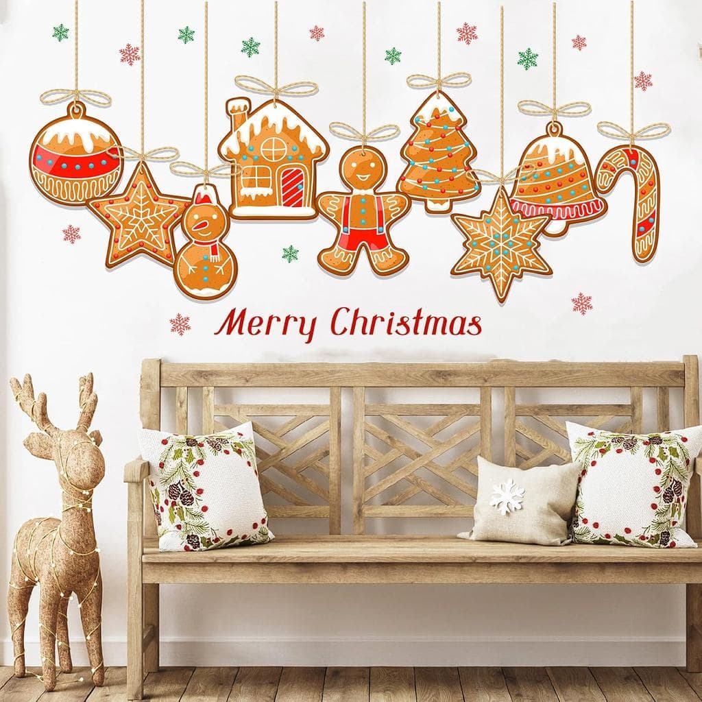 Adesivos de Parede de Natal com Tema de Biscoito de Gengibre, Vinil Removível, Adesivos de Parede de Natal com Tema de D