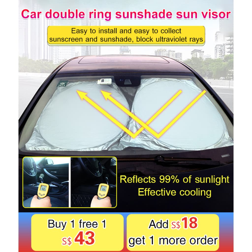 [Dupla Proteção] Double Circle Silver Coated Windshield Sunshade Protetor Solar/Para-brisa/Para Veículos