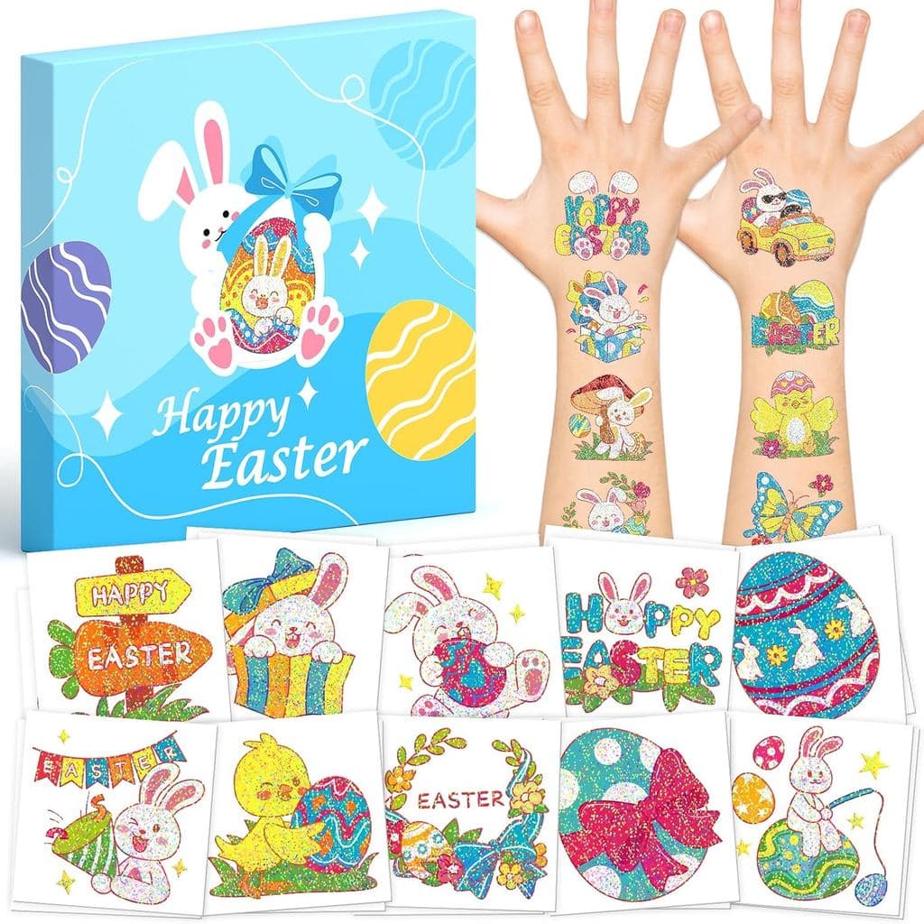 EMOME Easter Basket Essentials 408 PCS Glitter Tattoos for Kids Individually Wrapped Tattoos for Easter Basket Stuffers