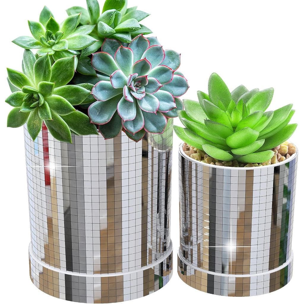Adnee 2 Peças Vaso Decorativo Bola de Discoteca, Vaso Bola de Discoteca 4.8"+3.7" para Plantas de Interior, Vaso Decorat