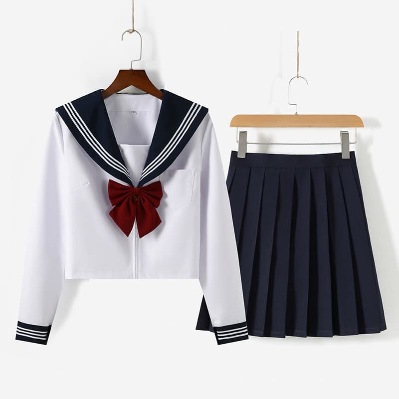 Fornecimento do fabricante gola ciano branco três livros terno de marinheiro JK uniforme manga longa primavera outono es