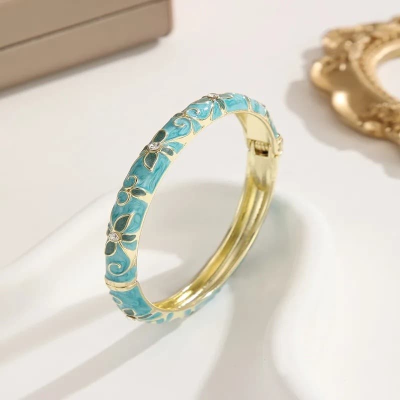 Esmalte Incrustado Caído Pulseira Clássico Elegante Cloisonne Retro Oco Presentes Femininos