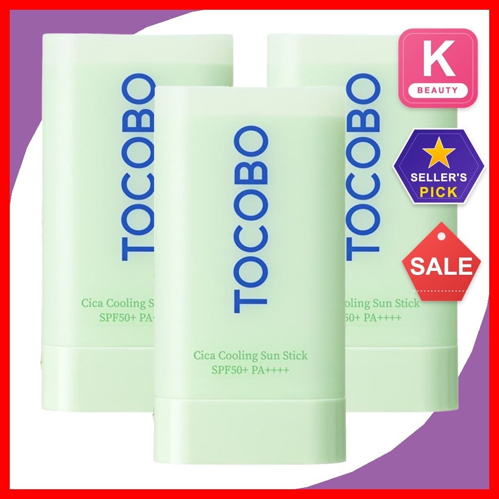 [TOCOBO] Cica Cooling Sun Stick Fps50 + PA + 18g 3pcs/Protetor Solar Coreano Em Bastão/Cuidado Calmante E De Proteção UV
