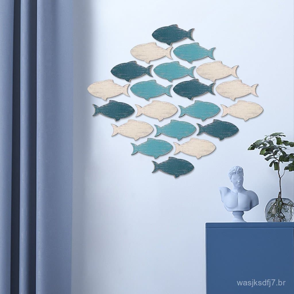 [SKI] 20 Pçs/Set Decoração De Parede De Peixe De Madeira Escola Praia Lago Casa Banheiro Arte Náutico Oceano Costeira Te