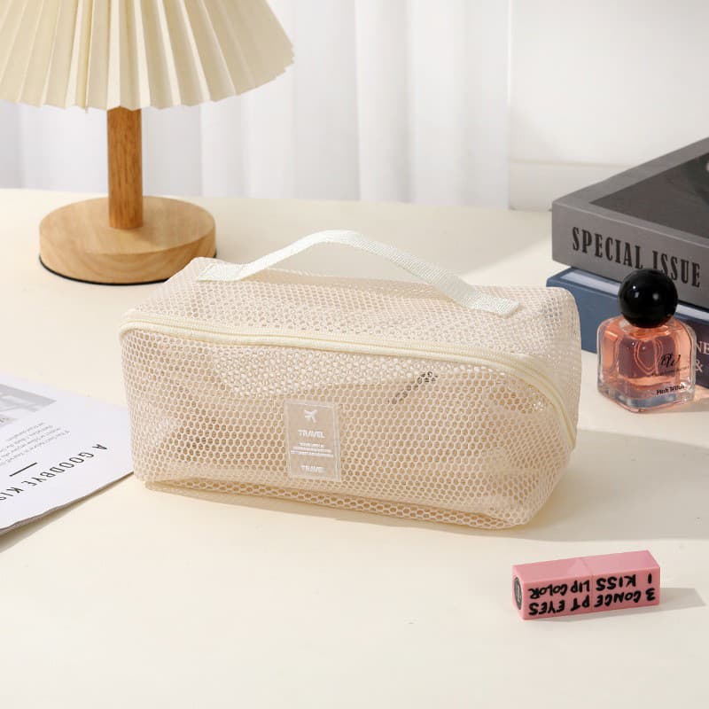 Bolsa cosmética de gaze transfronteiriça, divisória de grande capacidade, bolsa multicamadas feminina, portátil, para vi