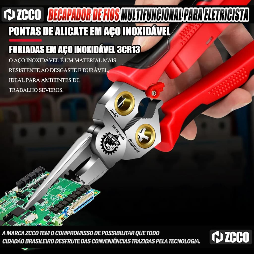 ZCCO Alicate Eletricista 10 Em1 Multifuncional,Teste Tensão LED,Descascador Automático,Elétrica Profissional 9 Polegadas