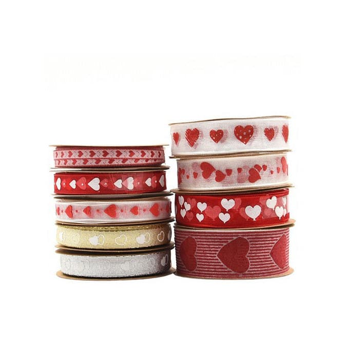 Amor coração impressão fita casamento Tanabata presente embrulho corda dia dos namorados vermelho Jacquard gaze fita DIY