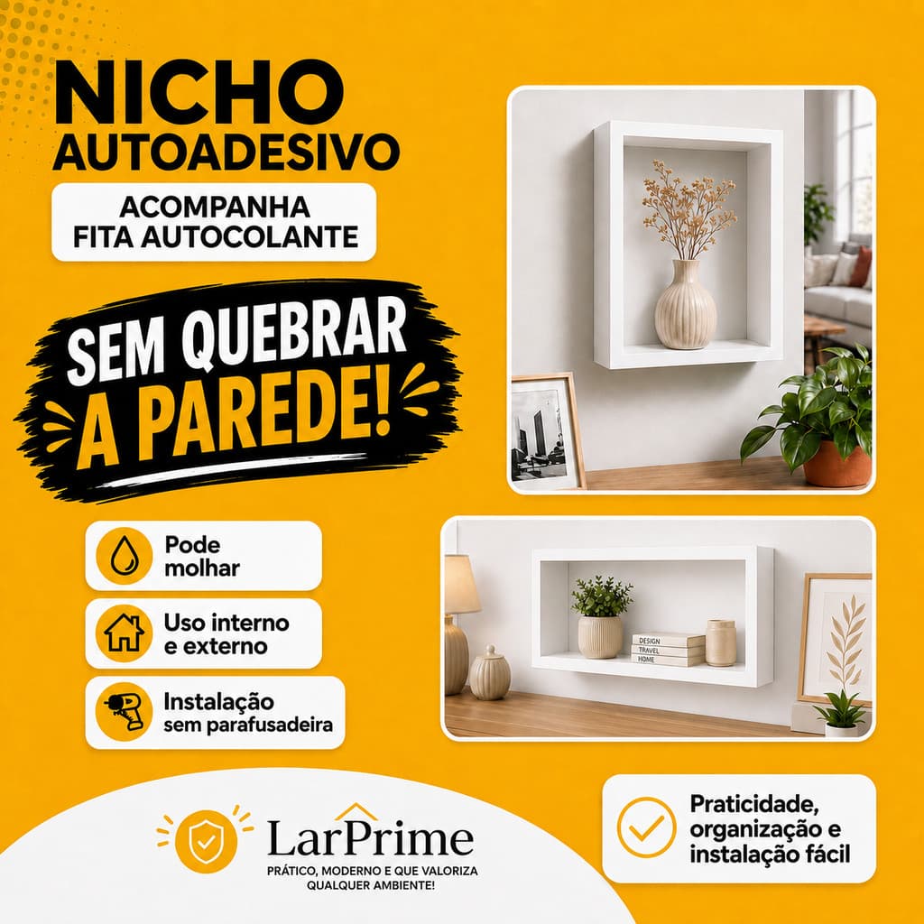 Nicho Sobrepor 28x40 cm Parede Banheiro, Cozinha, Sala, Quarto Organizador Porta-Shampo Decoração