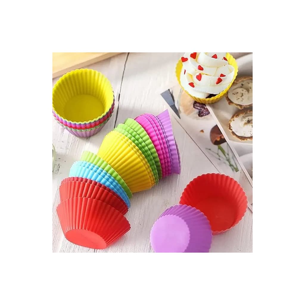Kit 12 Formas De Silicone Cupcake Coloridas Antiaderentes