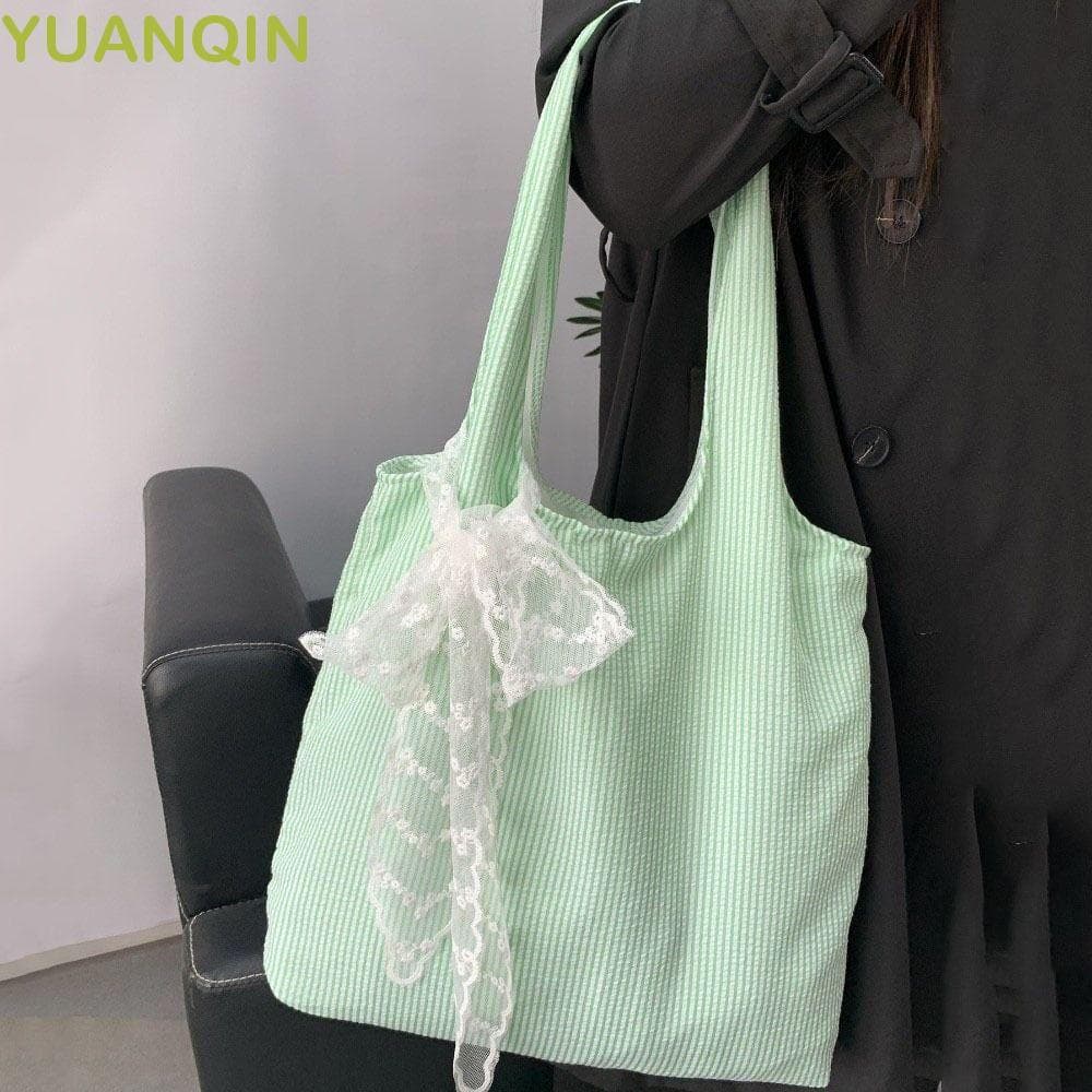 Bolsa Hobo de Lona YUANQINZT, Bolsa de Ombro Listrada em Estilo Literário Coreano BJOT
