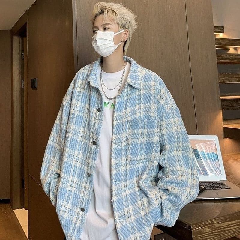 Estilo fino masculino outono inverno High-End verificado 2024 camisa lapela rufião bonito jaqueta solta