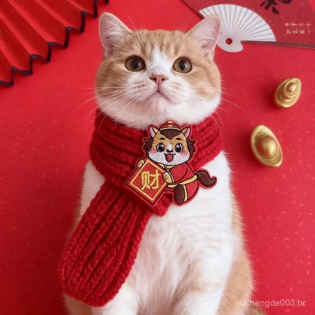 Cachecol para animais de estimação, Coleira para gato, Decoração festiva vermelha para cão "Fique Rico da Noite para o D
