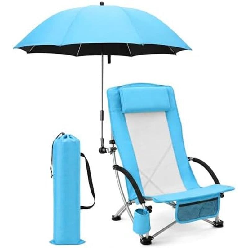 Colingmill 1 conjunto de cadeira de praia baixa com guarda-chuva Cadeira de acampamento Mochila dobrável reclinável de m
