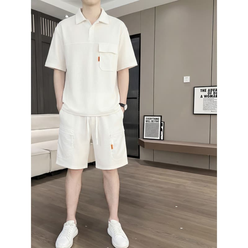 Macacão de manga curta Shorts terno masculino verão 2026 venda quente um conjunto camisa polo masculina Casual esportes