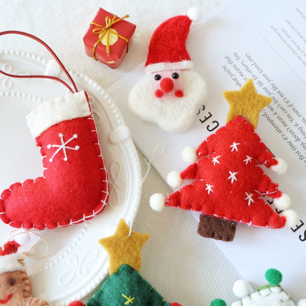 Lã feltro papai noel pinho ornamentos decoração do feriado adulto crianças DIY acessórios pingentes de árvore de natal