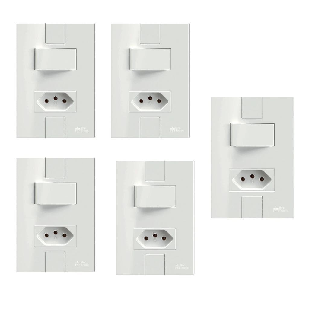 Kit 5 Interruptor Simples Tomada 10a Click Soft Mectronic