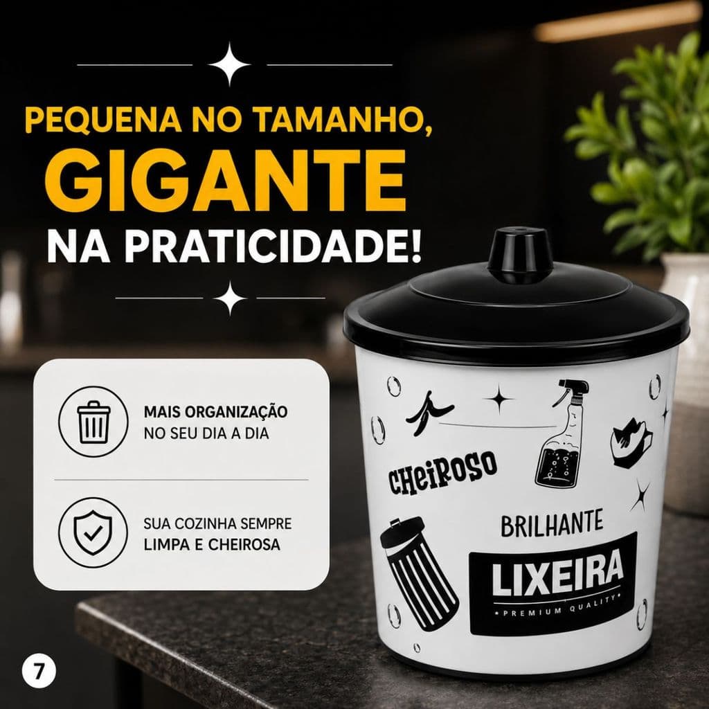 Lixeira Cesto de Pia Premium 2,8L com Tampa Elegance Cozinha Banheiro e Bancada Casa Cozinha