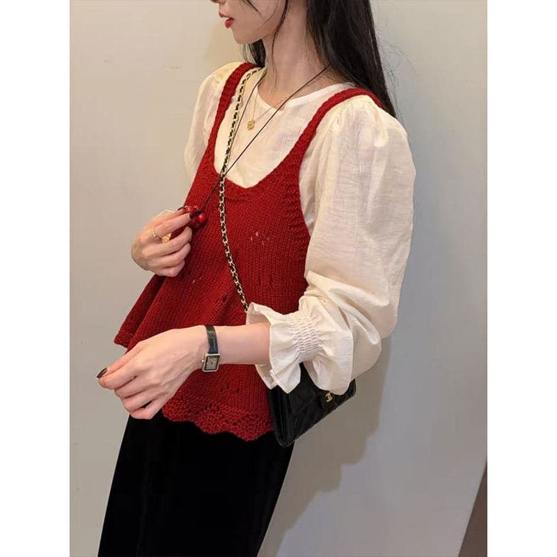 G grande aparência outono estilo coreano redução de idade renda camisola de malha feminina curto exterior solto sem mang