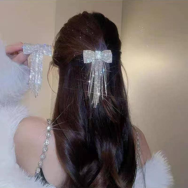 Strass Arco Franja Hairpin Para Mulheres Moda Temperamento Grampo De Cabelo Coreano Luz Luxo Acessórios O Ouro Prata Cor