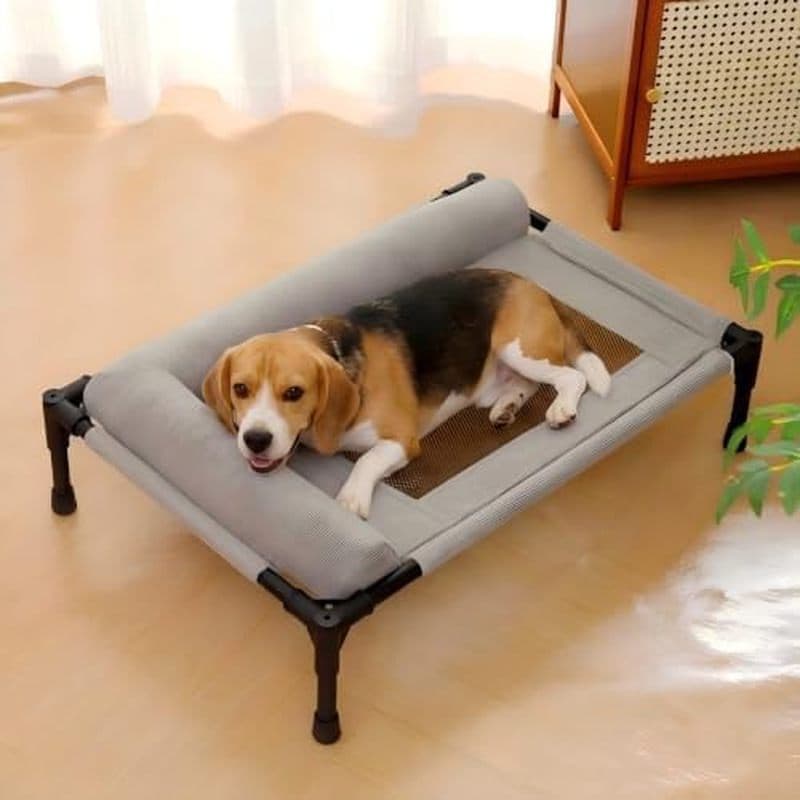 Cama Elevada Para Cães 25.98 " X17.72 " Até 140 Libras , Cinza | Com Rede De Malha Respirável , Estrutura De Aço Resiste