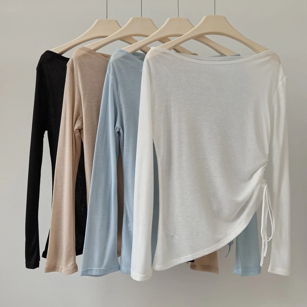 Blusa Solta Casual Feminina para Yoga, Manga Longa, Cobre o Bumbum, Plissada, com Cordão Ajustável para Treinamento de P
