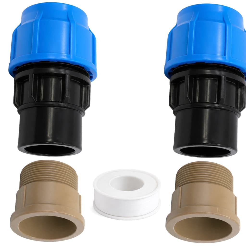 Kit 2 Adaptador PEAD Compressão Fêmea 40x1.1/4 + 2 Soldável Curto 40x1.1/4 + Fita Veda Rosca 5m Converte Tubo PEAD 40mm