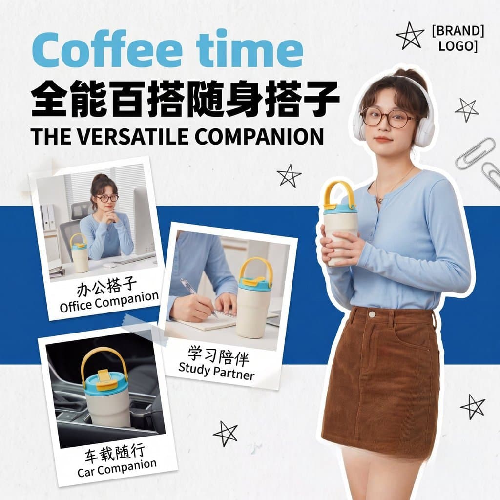 Copo térmico duplo dopamina feminino com alça copo de café de aço inoxidável portátil copo de água
