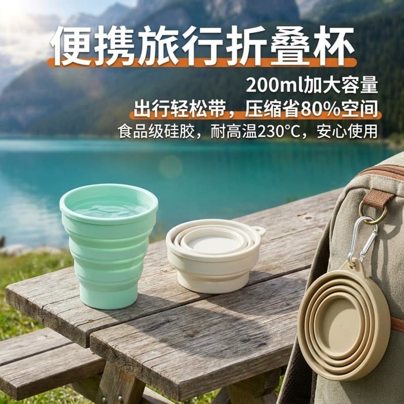 Copo de água de Silicone dobrável com tampa Copo portátil portátil ecologicamente correto Resistente a altas temperatura