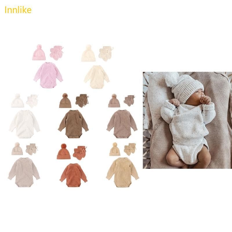 Innlike Infantil Malhas Macio E Conjunto Macacão Bebê Gorro Combinando, Chapéu Botas