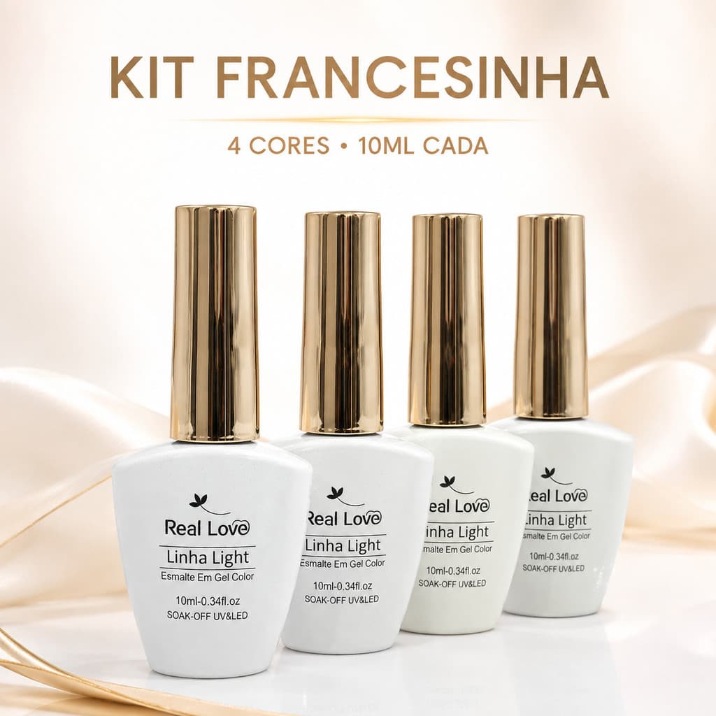 Kit Francesinha Esmalte em Gel Real Love 4 Cores 10ml Linha Light para Nail Designer